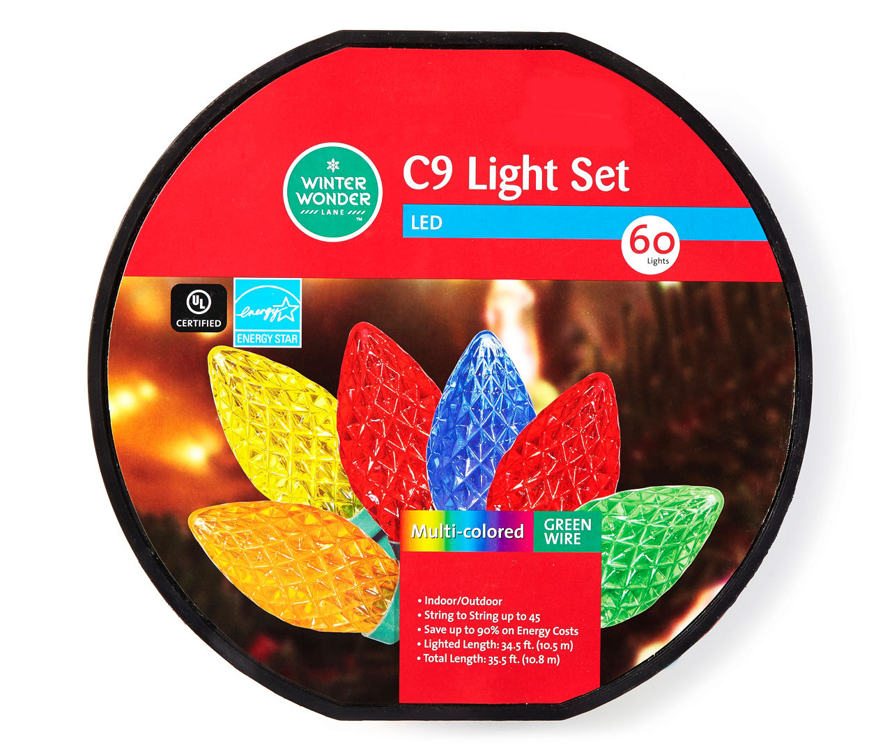 Winter Wonder Lane Multi Color Diamond Cut LED C9 Light Wheel With