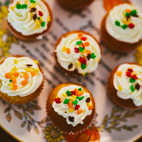 Pumpkin cupcakes with white icing