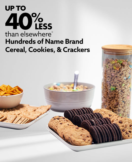 Name brand Cereal, Cookies, and Crackers
