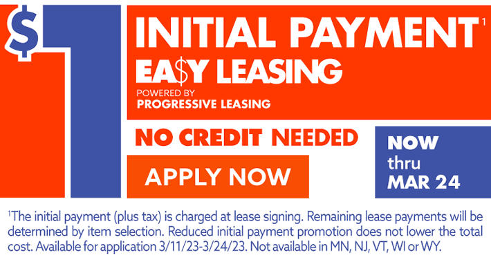 $1 Easy Initial Payment -- No Credit Needed -- Apply Now 
