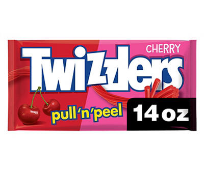 TWIZZLERS PULL 'N' PEEL Cherry Flavored Licorice Style, Low Fat Candy Bag, 14 oz