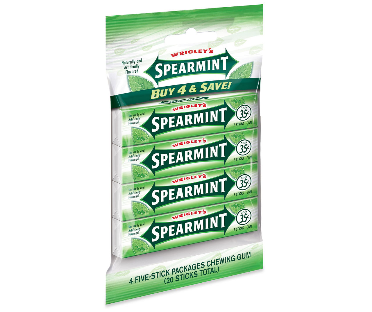 Wrigley Spearmint Wrigley's Spearmint Gum, 5-Stick Pack (4 Packs)