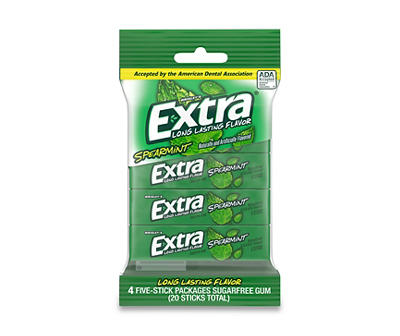 EXTRA Gum Spearmint Sugar Free Chewing Gum, 5 Stick (Pack of 4)