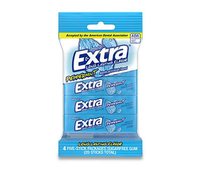 EXTRA Gum Peppermint Sugar Free Chewing Gum Bulk Pack, 5 Stick (Pack of 4)