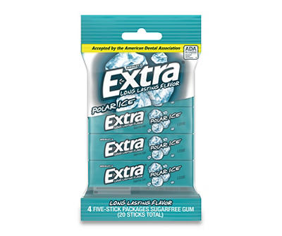EXTRA Gum Polar Ice Sugar Free Chewing Gum Bulk Pack, 5 Stick (Pack of 4)