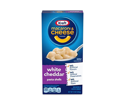 Kraft White Cheddar Macaroni and Cheese Dinner with Shells Pasta, 7.3 oz Box