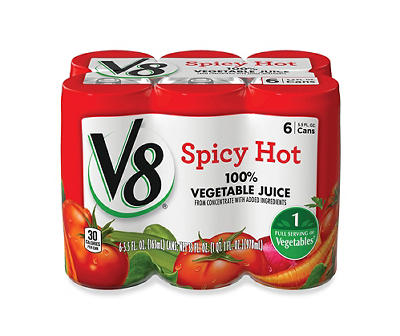 V8 Spicy Hot 100% Vegetable Juice, 5.5 oz. Can (Pack of 6)