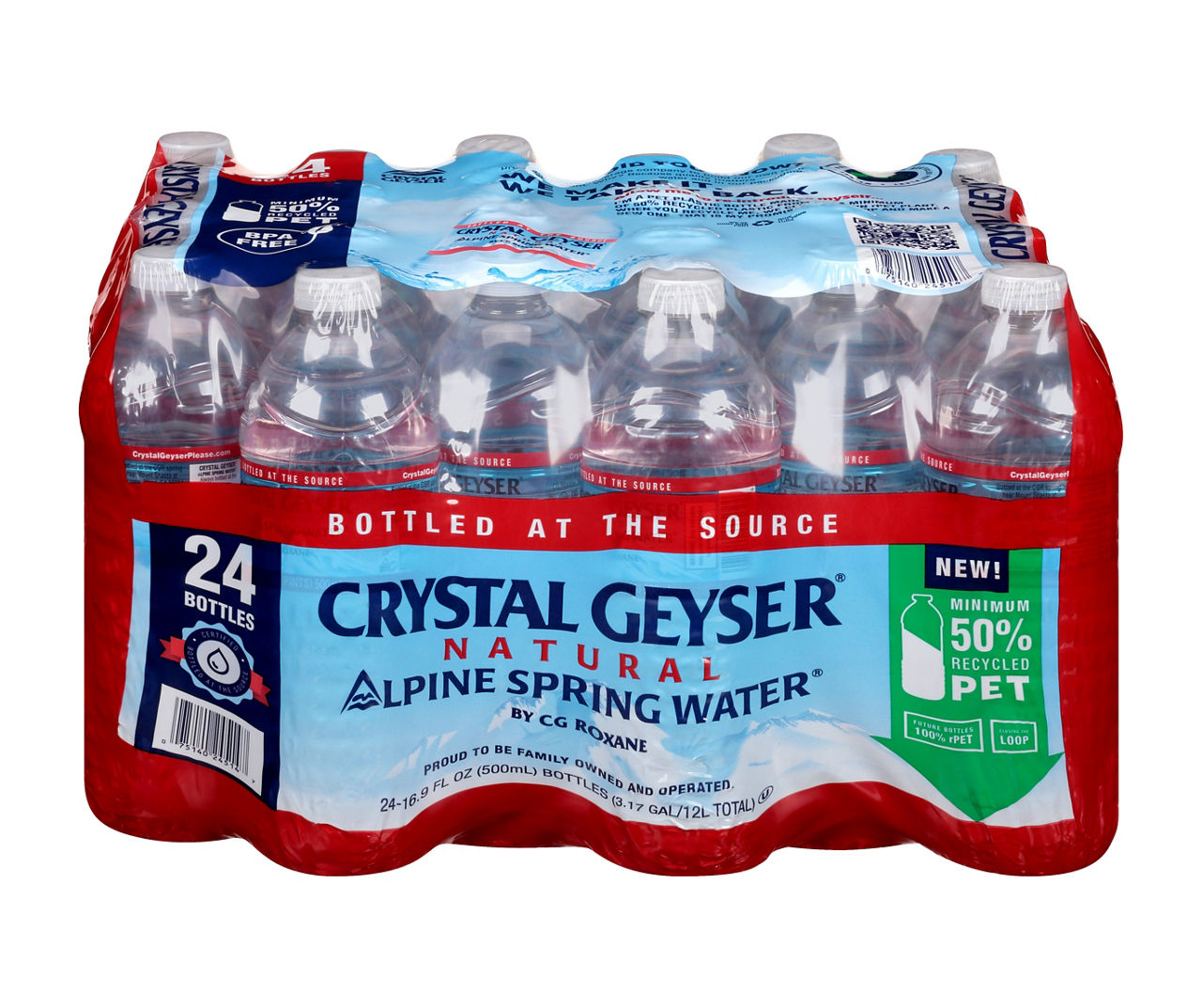 Crystal Geyser Natural Alpine Spring 16.9 Oz. Water Bottles, 24