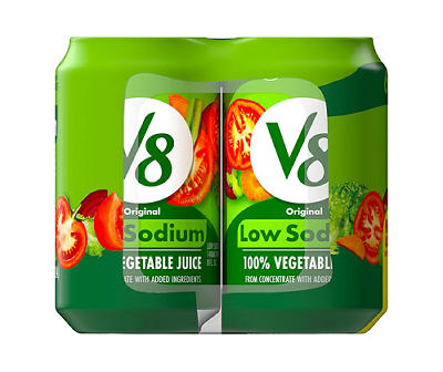 V8 Low Sodium 100% Vegetable Juice, 11.5 oz. Can (Pack of 6)