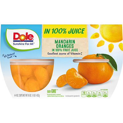 Dole� Mandarin Oranges in 100% Fruit Juice Fruit Cups 4-4 oz. Cups
