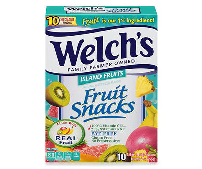 Welch's Fruit Snacks, Island Fruits, 0.9 Ounces, 10 Pouches