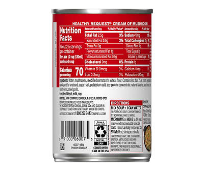 Campbell's Condensed Healthy Request Cream of Mushroom Soup, 10.5 Ounce Can