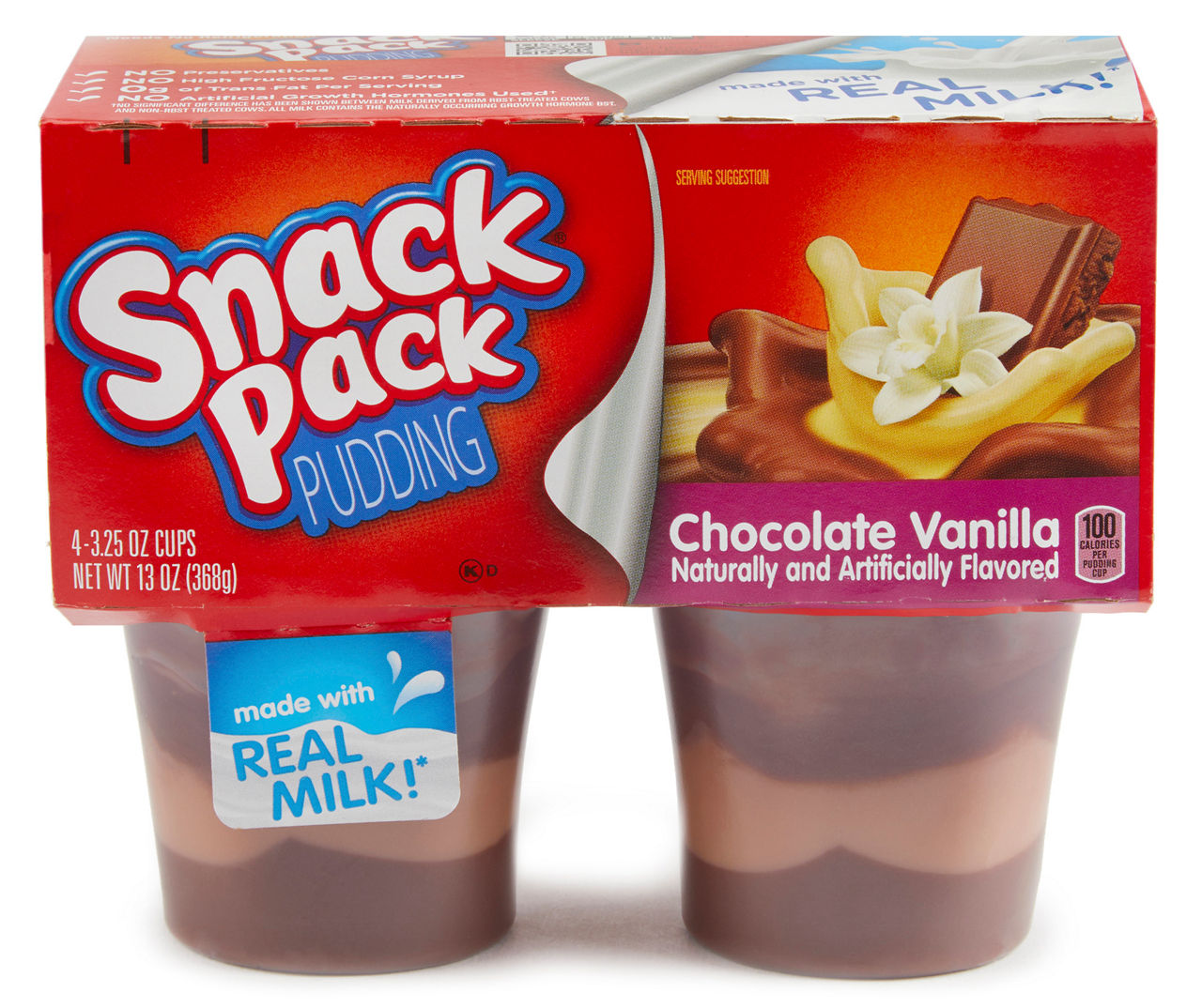 Snack Pack Chocolate Vanilla Pudding, 4-Pack