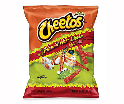 Cheetos Crunchy Cheese Flavored Snacks Flamin' Hot Limon Flavored 8.5 Oz