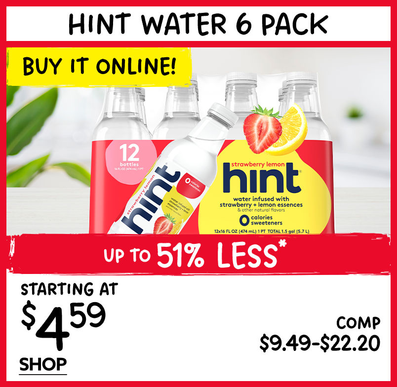 In Store Only! Hint Water 6-pack starting at $4.59