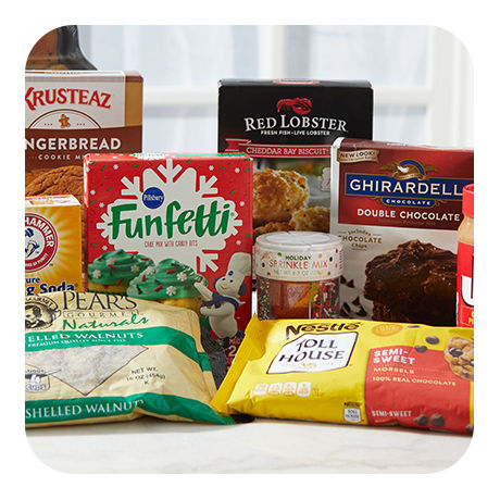 Assortment of Holiday Baking Kits, Mixes, and Toppings.