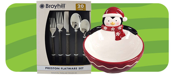 Broyhill Flatware and Festive Holiday Penguin Bowl