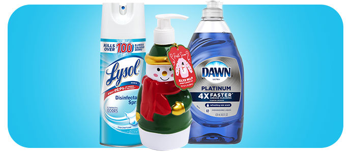 Lysol Disinfectant Spray, Dawn Dish Soap, Decorative Dish Soap.