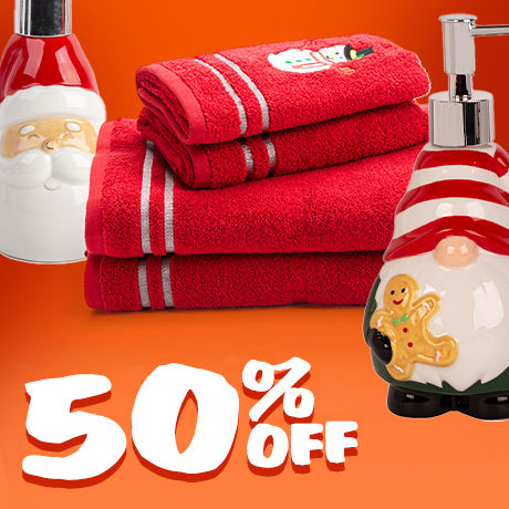 Santa Soap Dispensers and Snowman bath towels.