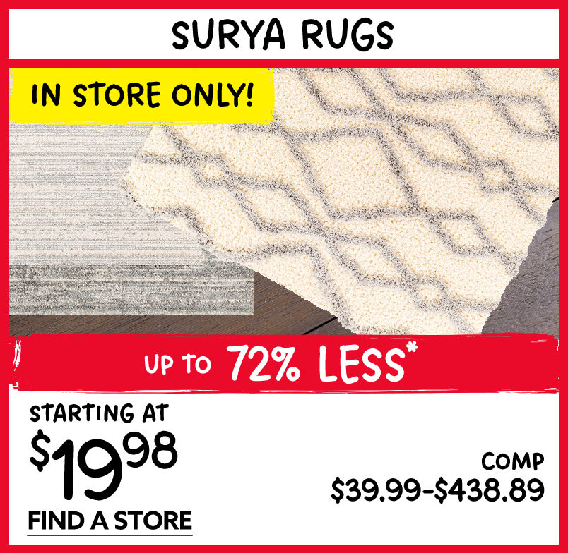 In Store Only! Surya Rugs Starting at $19.98!