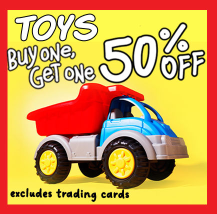 Toys, Buy One, Get One 50% OFF. Excludes trading cards.