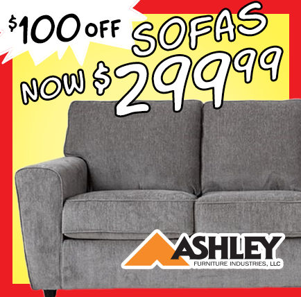 $100 Off Ashley Brand Sofas, Now $299.99,