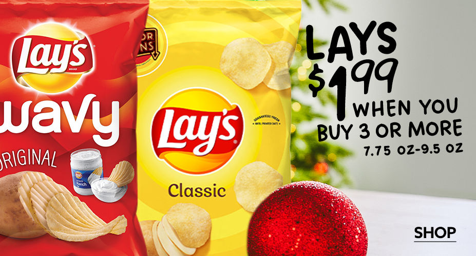 Lay $1.99 When you buy 3 or More!  7.75 to 9.5oz. Shop Lays Chips at Big Lots Grocery!