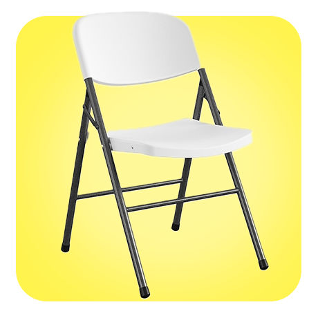 Durable folding chair with metal frame.