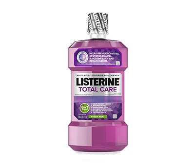 Listerine Total Care Anticavity Fluoride Mouthwash, 6 Benefits in 1 Oral Rinse Helps Kill 99% of Bad Breath Germs, Prevents Cavities, Strengthens Enamel, ADA-Accepted, Fresh Mint, 500 mL