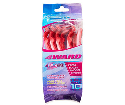 4-Ward 4-Blade Pink Disposable Razors, 10-Pack