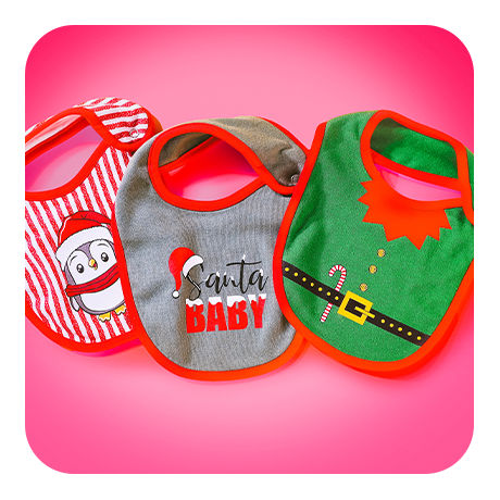 Holiday-themed bibs for Babies.