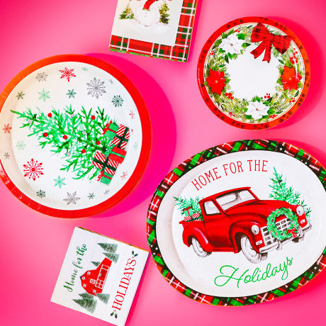 Festive Holiday paper plates and napkins.