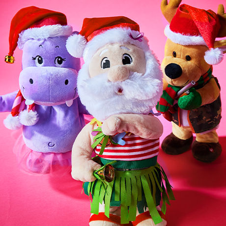 Singing Holiday Santa, Hippo, and Reindeer