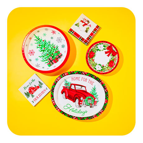 Festive Holiday Paper Plates and Napkins.