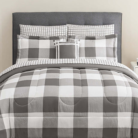 Checkered Gray and White Mattress Bedding Set.