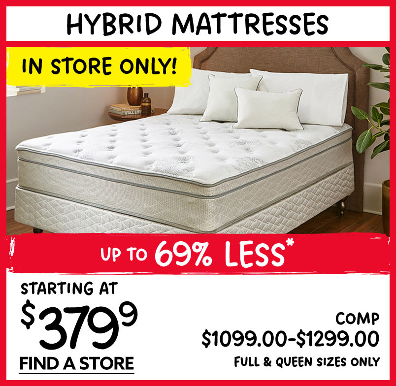 In-Store Only! Hybrid Mattresses  Up to 69% Less. Now Starting at $379.99