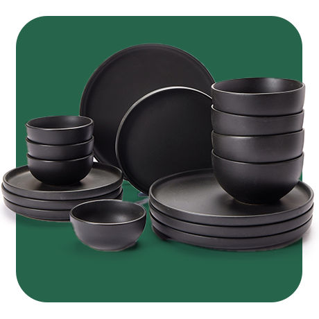 Modern Black-Stone Plates, Bowls, and Dishes