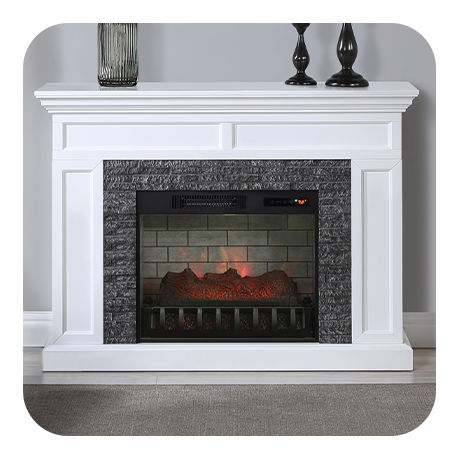 Luxury White Faux-Wood Electric Fireplace