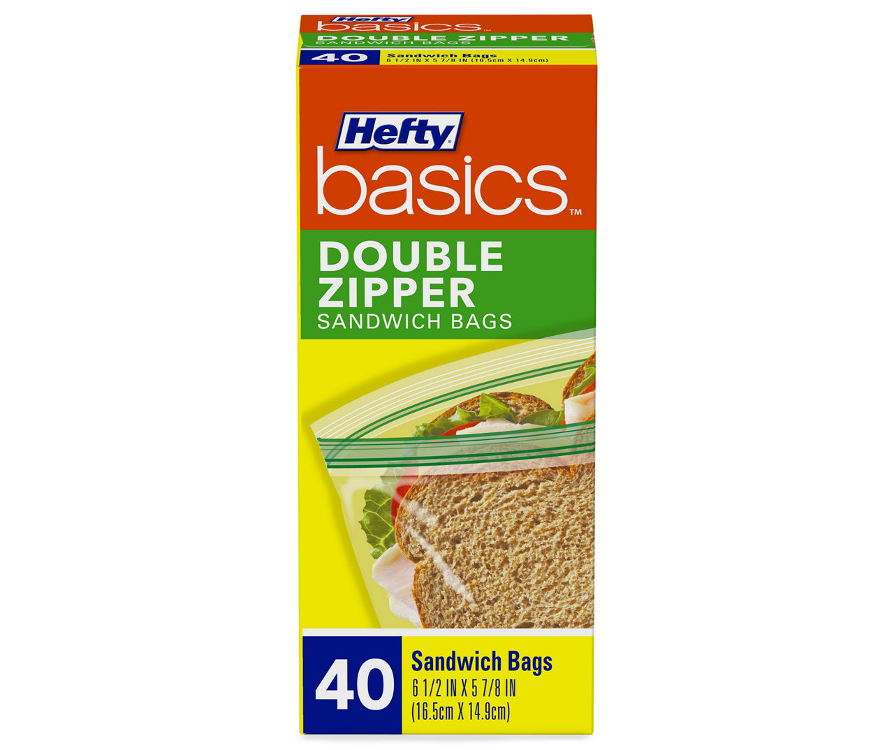 Hefty Basics Double Zipper Sandwich Bags, 40-Count