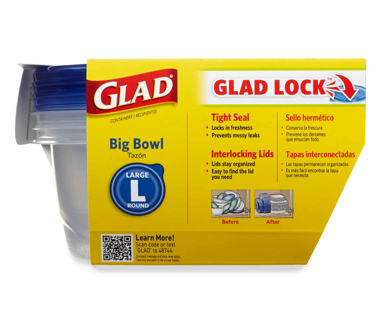 Glad Big Bowl Containers, With Lids, Round Size, 6 Cups, Food Storage  Containers