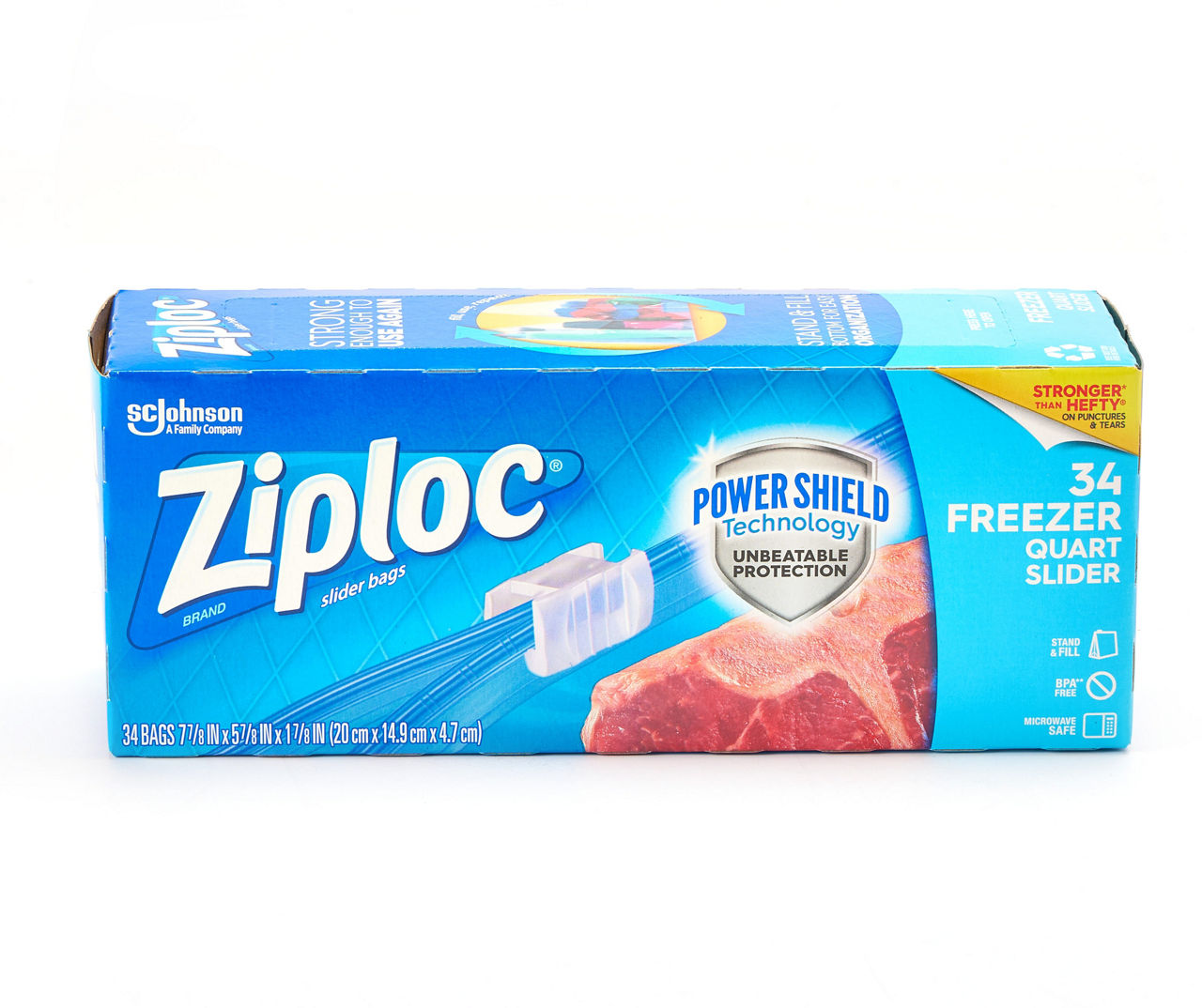  Ziploc Quart Food Storage Slider Bags, Power Shield