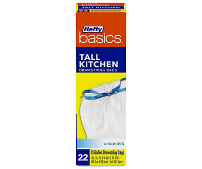 13-Gallon Tall Kitchen Drawstring Trash Bags, 22-Count