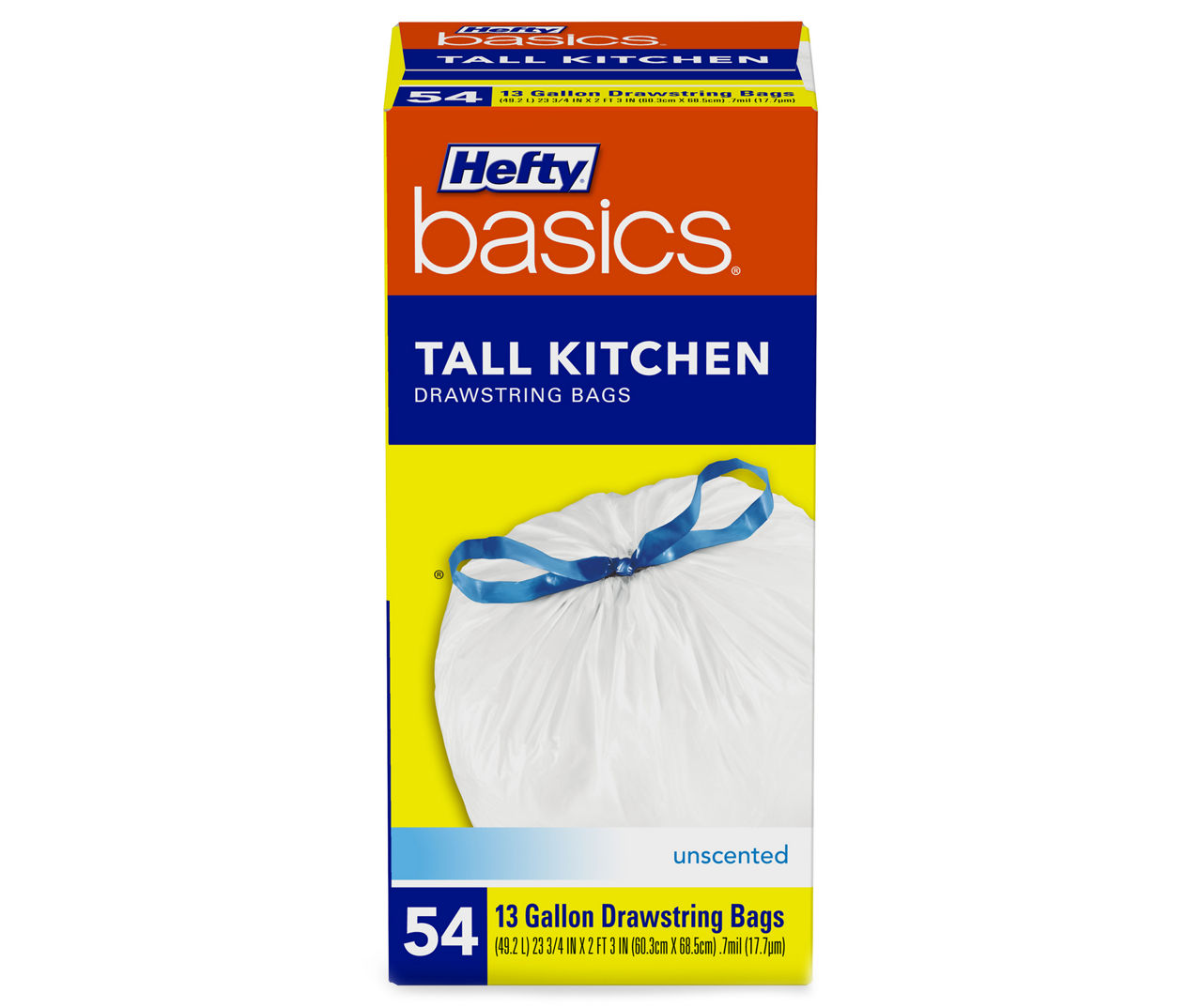 Hefty Basics 13 Gallon Drawstring Tall Kitchen Bags 54 Ct Box