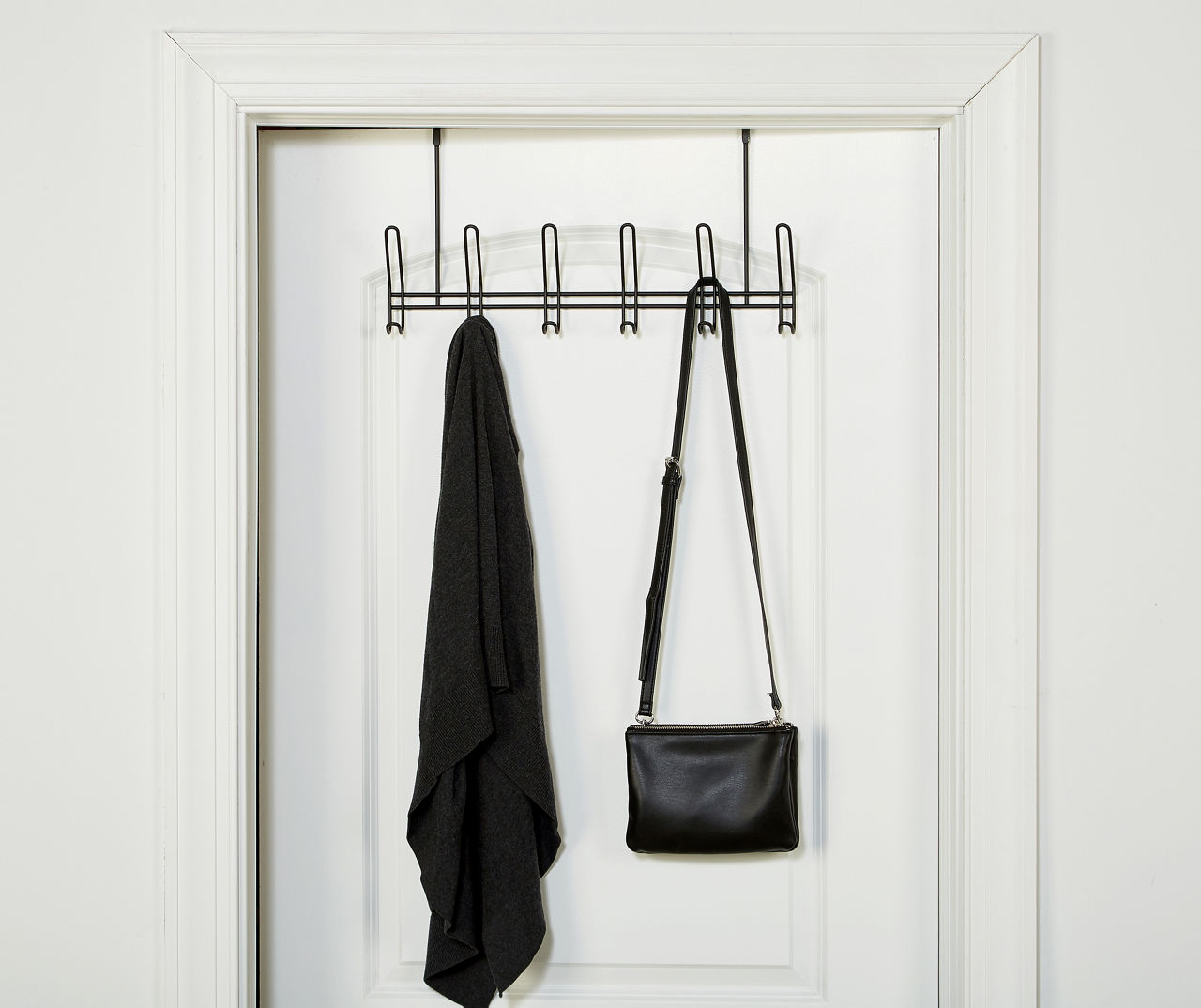 Black Metal Over The Door Rack, Bath Towel Hanging Storage Organizer with 4  Hooks