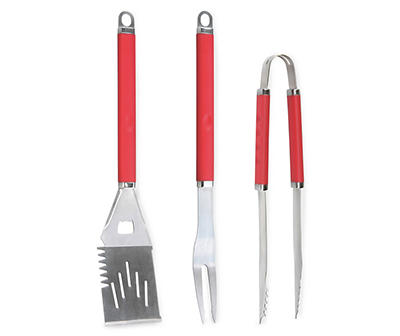 Red Stainless Steel 3-Piece Grilling Tool Set