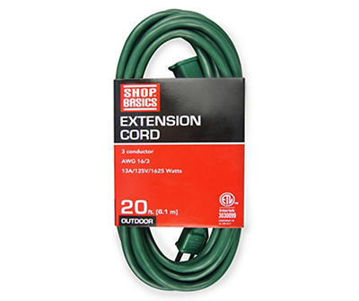 20' Outdoor Green Extension Cord