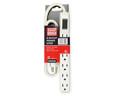 White 6-Outlet Indoor Power Strip