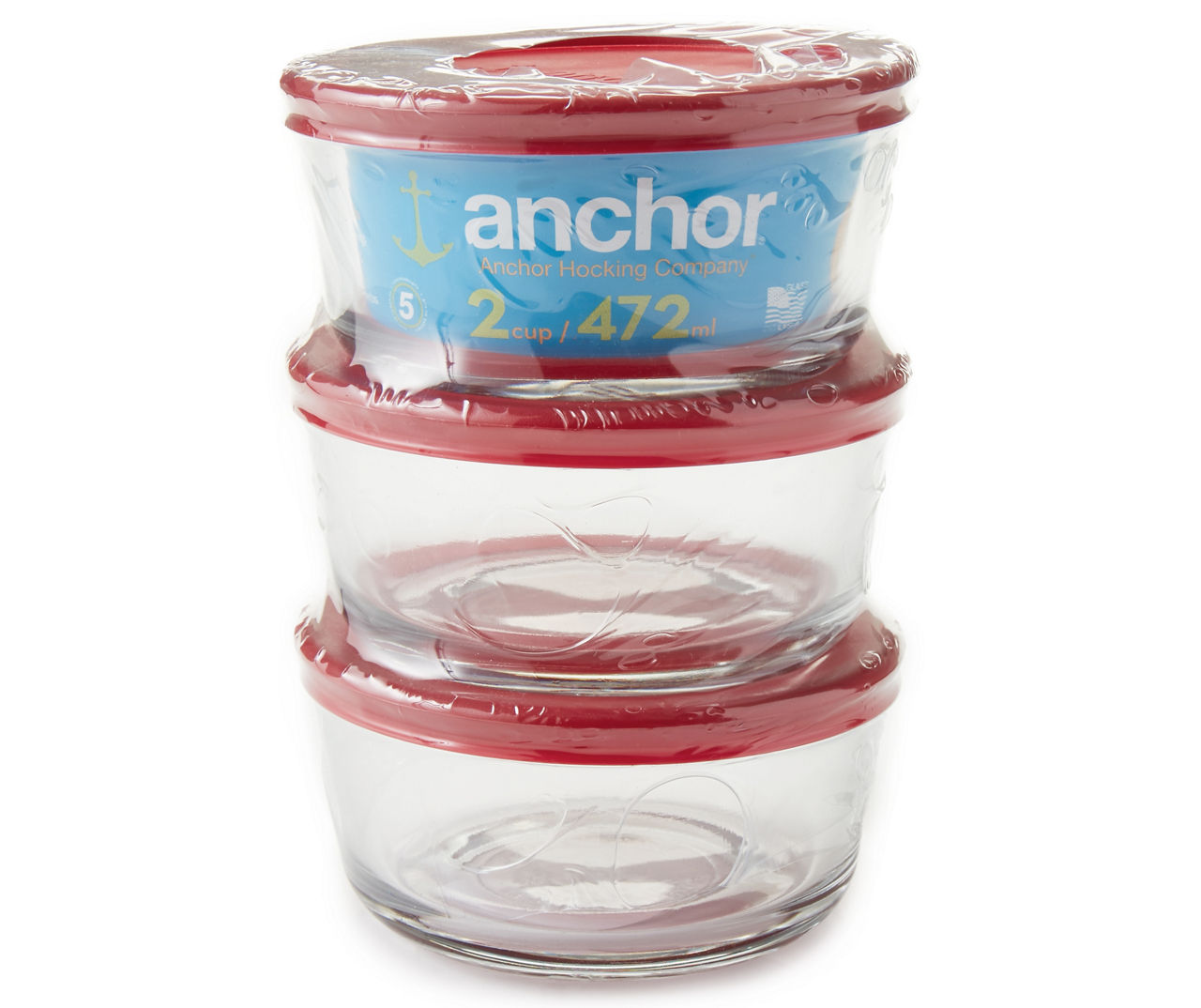 Anchor Hocking Glass Food Storage Containers with Lids, 2 Cup Round, Set of  3 
