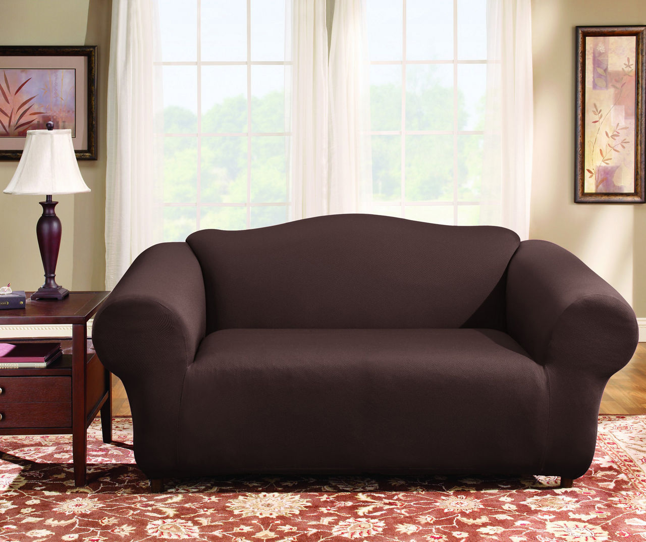 Sure Fit Brown Tile Stretch Sofa Slipcover Big Lots