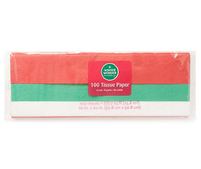 White, Red & Green Solid Color Tissue Paper, 100-Count